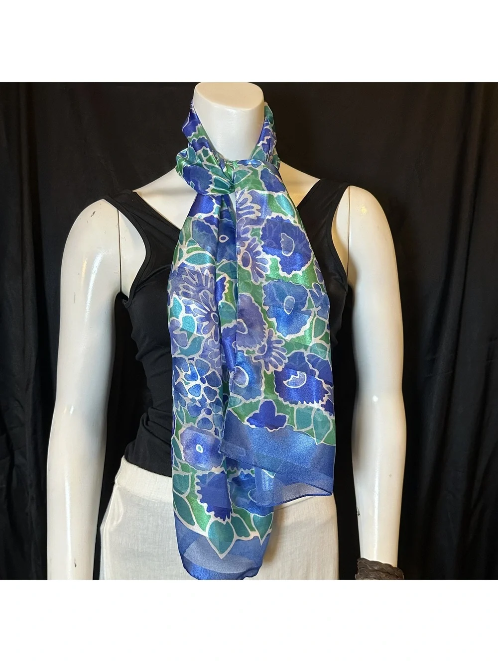 Vintage Blue and Green Floral Pattern Scarf
